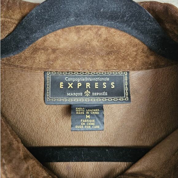 Express Vintage Brown Suede 100% Leather Collared Shirt Jacket Womens Medium - Picture 4 of 10
